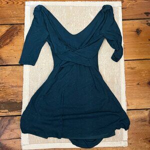 Amadi Deep Teal Ribbed Cowl Neck Long Sleeve Dress with Drape Detail Size L